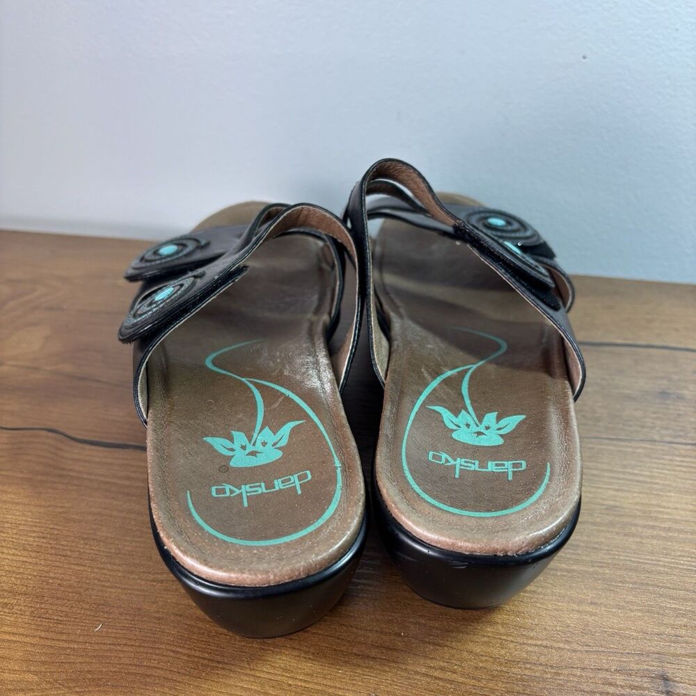 Dansko Dixie Full Grain Leather Sandals Black Turquoise Size EU 39 US 8.5-9 - Picture 2 of 9